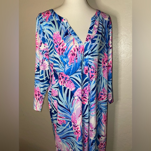 New! Lilly Pulitzer Tropical Daphne 3/4 Sleeve 100%Pima Cotton Dress Size XL💕🐬 - Picture 7 of 12